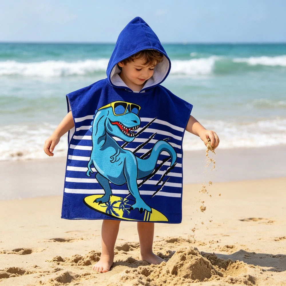 60-120cm Kids Hooded Bath Beach Poncho Towels Baby Quick Dry Bathrobe Child Cartoon Cloak Poncho Towels Microfiber Swim Cover-up