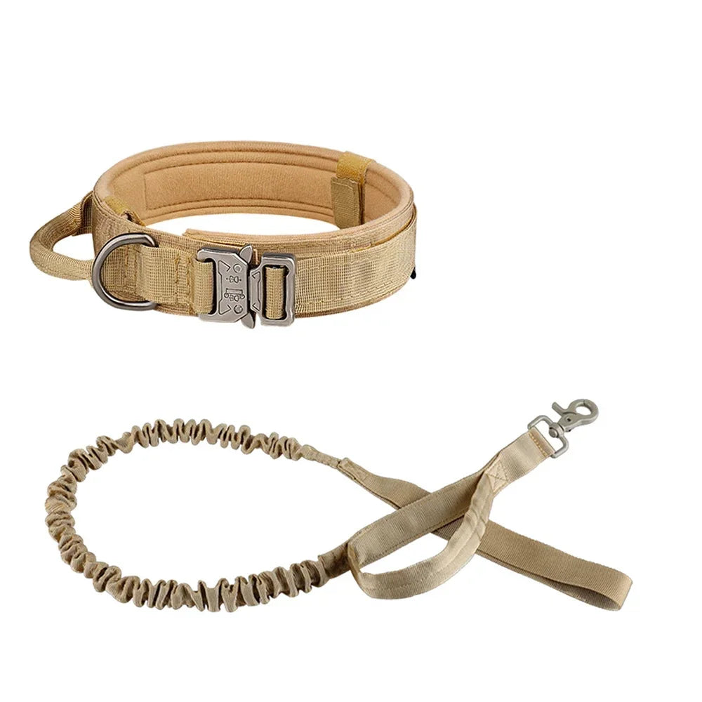 Tactical Dog Collar Training Set Heavy Duty Outdoor AntiPull Leash Metal Buckle Collar Reflective Stitching for Medium Large Dog