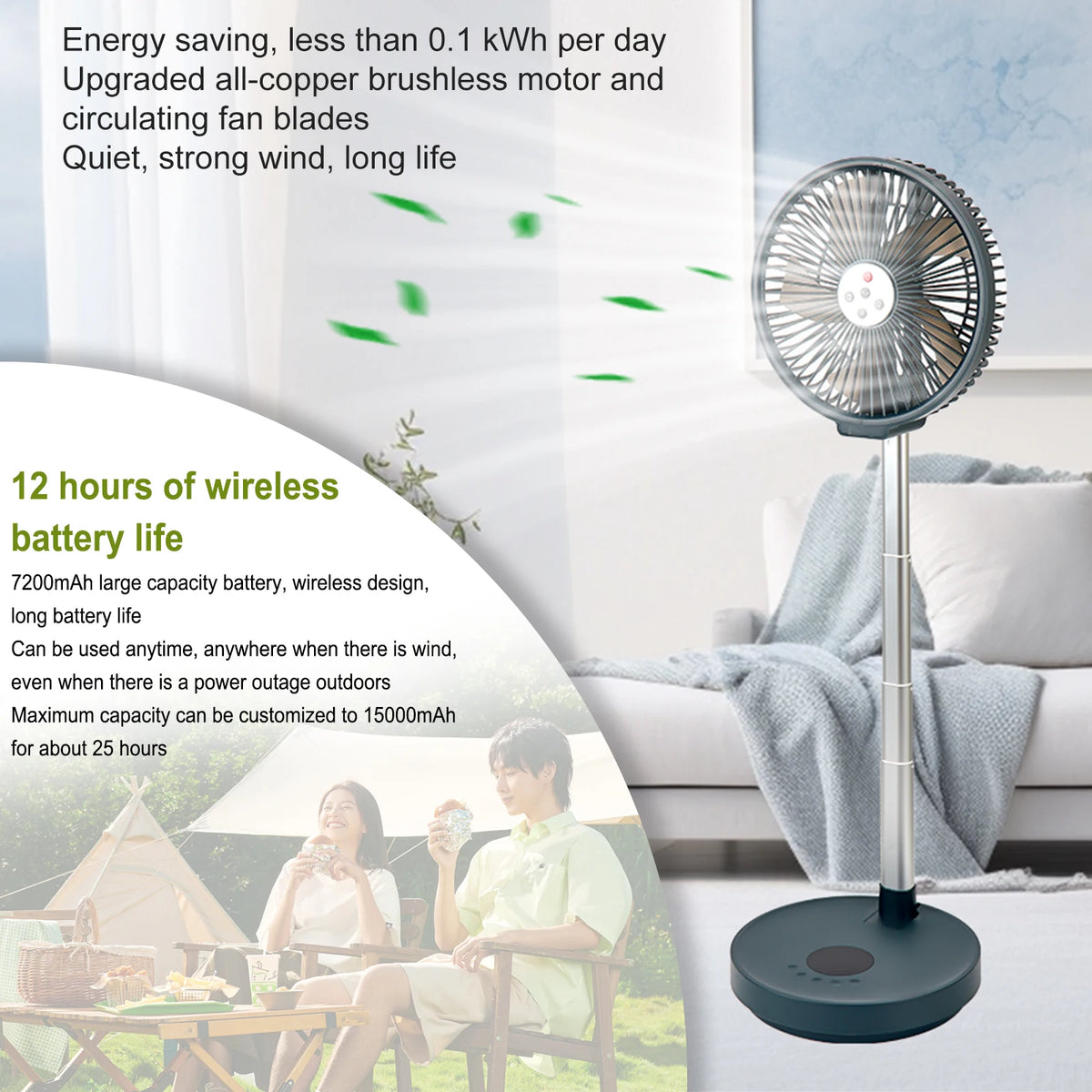 10 Inch Portable Standing Fan with Remote Controller Foldable Desk Fan Rechargeable Powered Pedestal Fan for Camping Desktop Fan