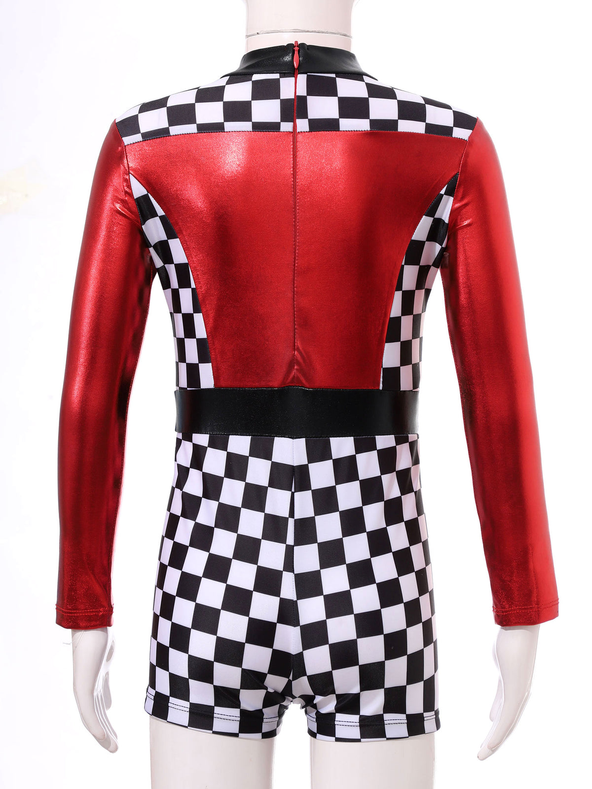 Kids Girls Checkerboard Racer Costume Halloween Car Driver Cosplay Leotard Dress with Tulle Skirt Themed Party Driving Roleplay