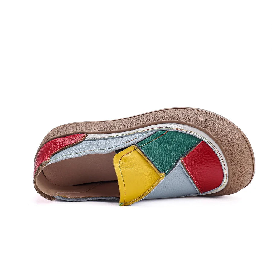 2025 New real leather ballet flats mixed colors moccasins women's slip on shoes luxury patchwork flats lady driving loafer woman