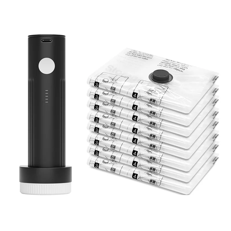 B59B-Portable Electric Pump Travel Vacuum Bags For Luggage, 8 Small For Clothing Suitcase Backpack Packing Seal Bags