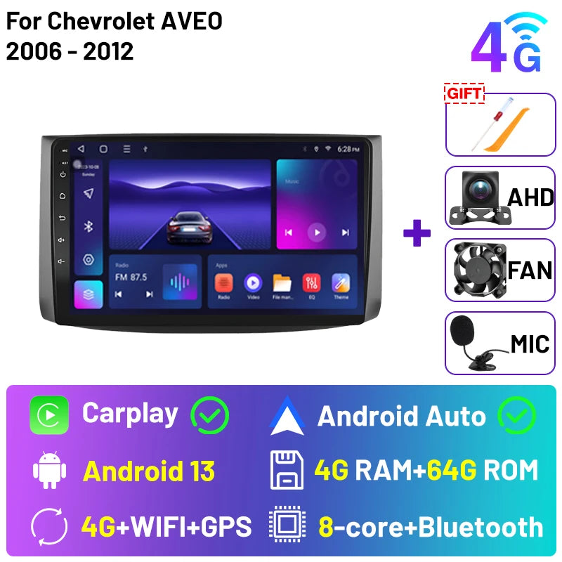 2din Android 15 Car Radio For Chevrolet AVEO T250 2006-2012 Carplay Android Auto Multimedia Stereo Player GPS Navi DSP HD Audio