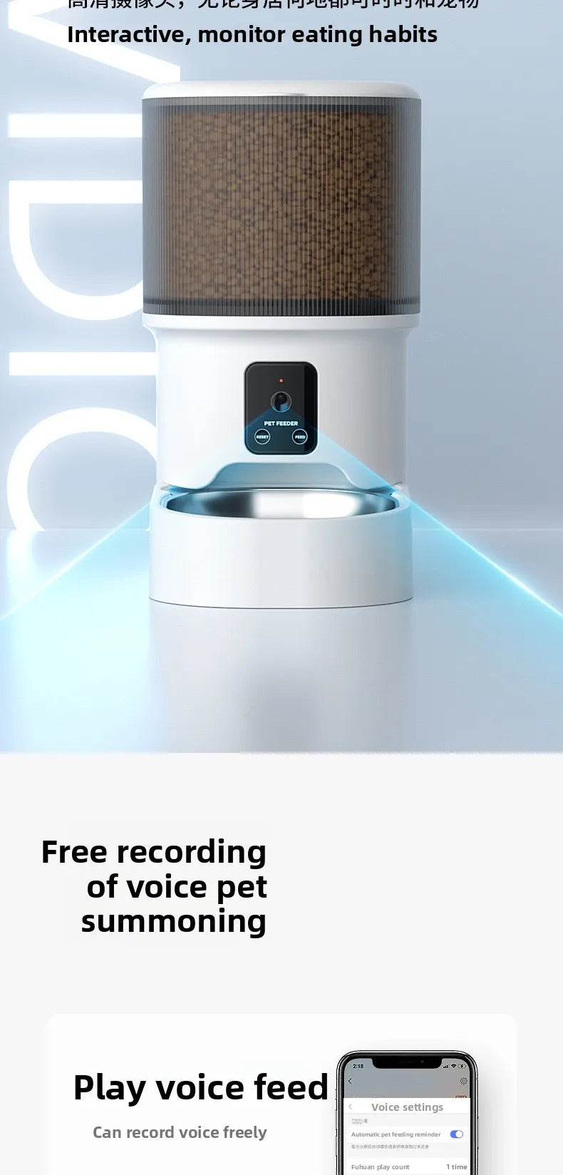 HD Video Automatic Pet Feeder for Cats Dogs 4L Smart Timed Quantitative Food Dispenser with Stainless Steel Bow Pet Supplies