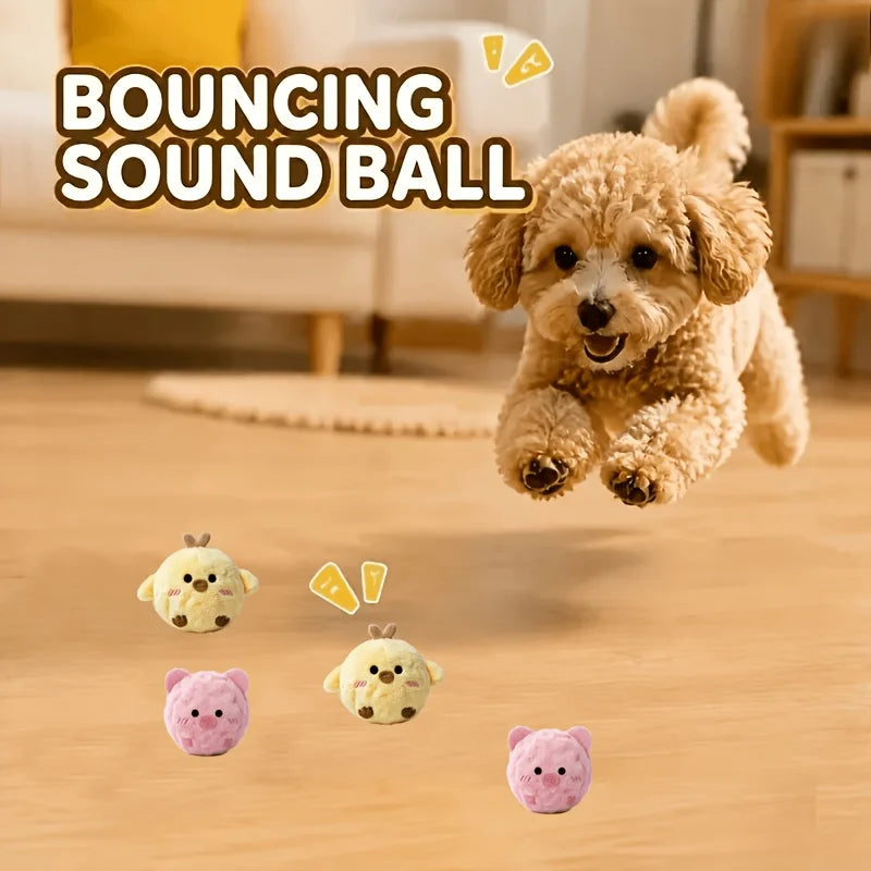 2pcs Pet Bounce Sound Plush Toy Yellow Chick Pink Pig Cat Dog Interactive Soothing Will Call Toy