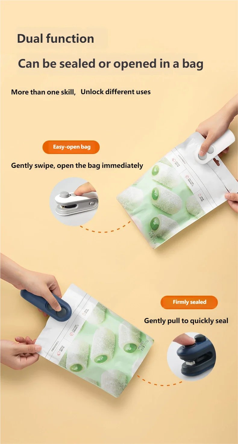 HOMEFISH Mini Handheld Food Heat Sealer, USB Rechargeable Heat Sealer, Storage Bag, Plastic Package, Food Sealer, Clip Bag