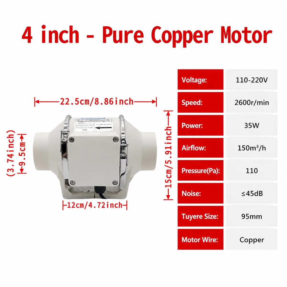 4/5/6 Inch Exhaust Flue Fan Remote Control Mixed Flow Inline Fan 220V High Speed Quiet Exhaust Fan For Home Vents
