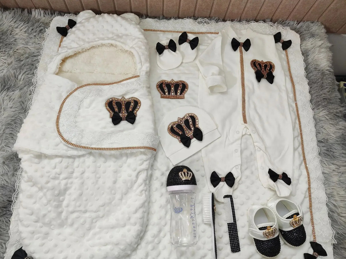 Ins Handmade Baby Swaddle Set Newbaby Gift Onesie Climbing Clothes High-end Gift Box Set Custom Newborn Baptism Clothes