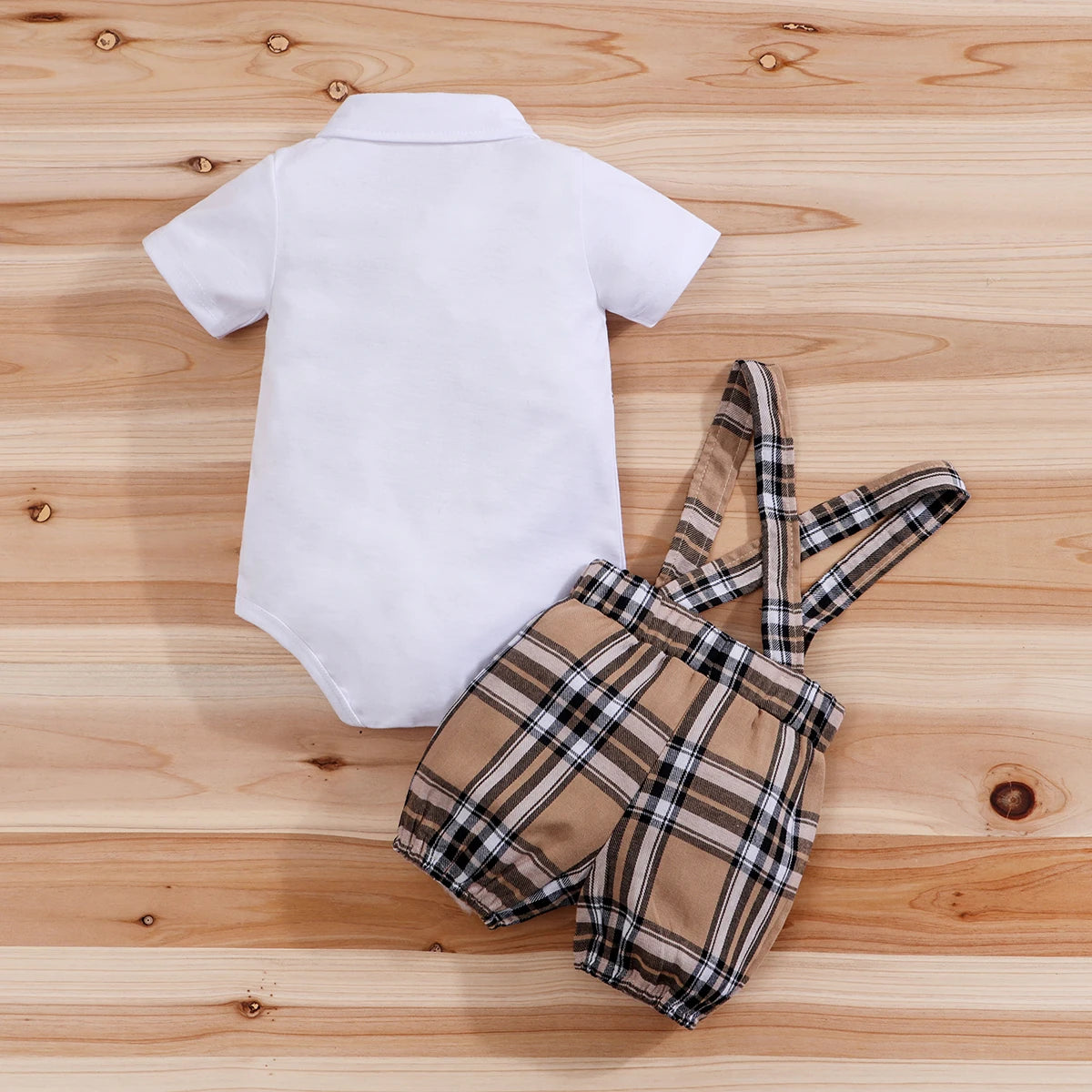 2PCS IURNXB Baby Clothes Sets Short Sleeve Boys Infant Plaid Bear Bodysuit+Suspenders Trousers Set Overall Newborn Outfits 1-18M