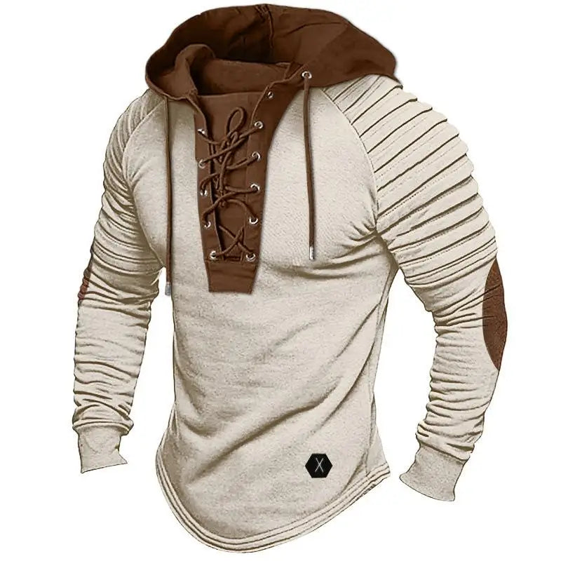 Men's Hoodie Long Sve Lace up Top Polyester Fabric Breathable Comfortable Long T-irt Hooded Design Spring Summer Faion