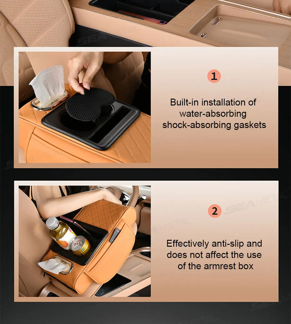 SEAMETAL 7cm Thicken Car Armrest Cushion All in 1 Center Console Arm Rest Cushion with Tissue Holder Elbow Support Car Organizer