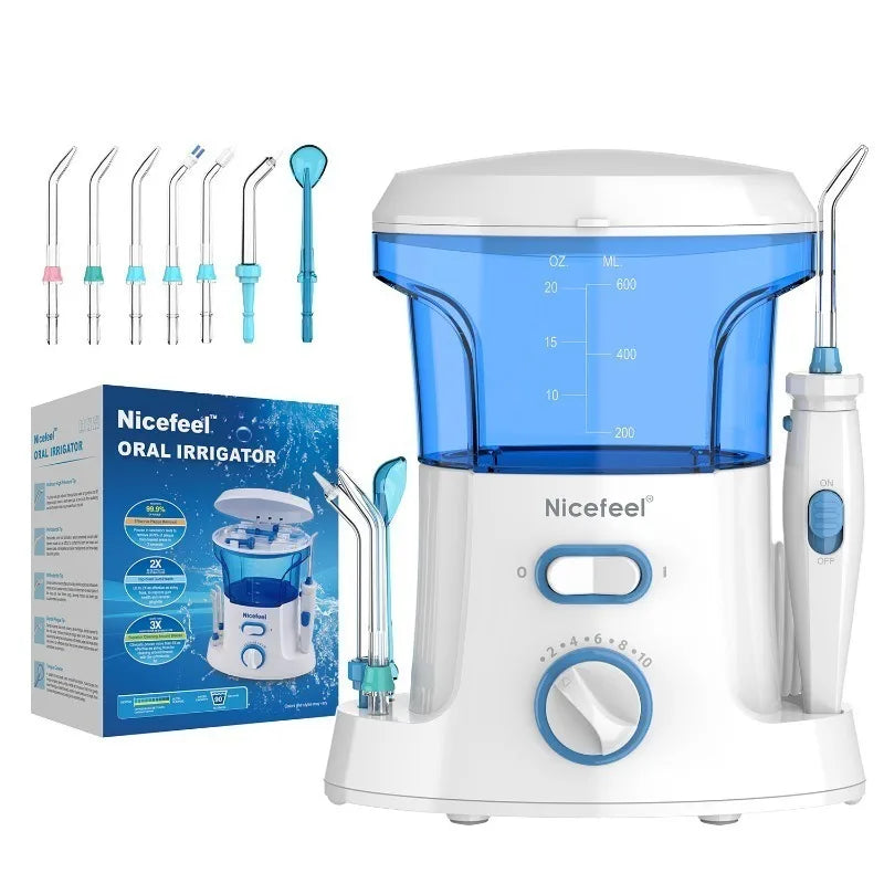 Nicefeel Ultrasonic Oral Irrigator Water Jet Flosser 600ML Water Tank Jet Tips Teeth Cleaner Dental Water Flosser 7 Nozzle