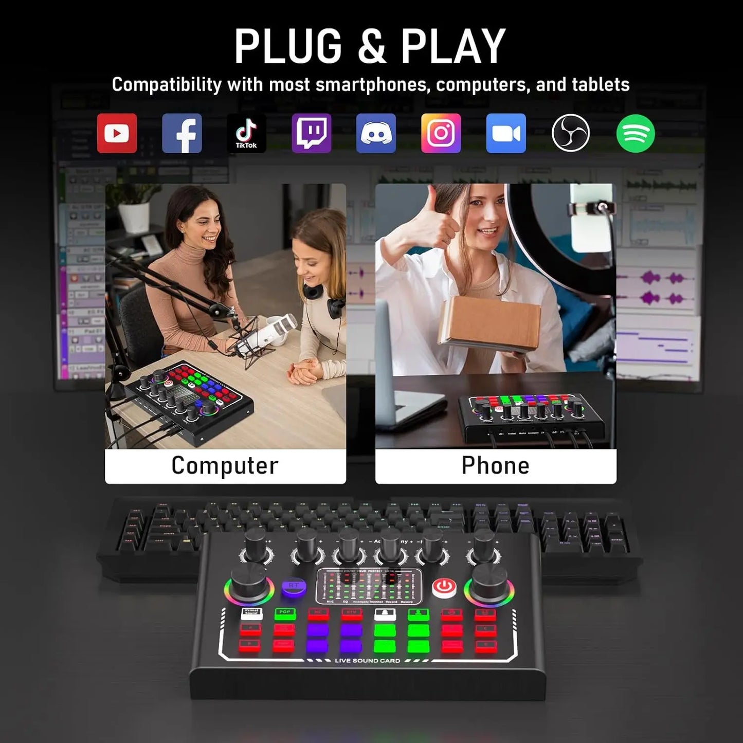 F009 Live Sound Card Podcast Equipment With BM-800 Microphone Live Broadcast Set For Audio Recording Youtube Live Streaming