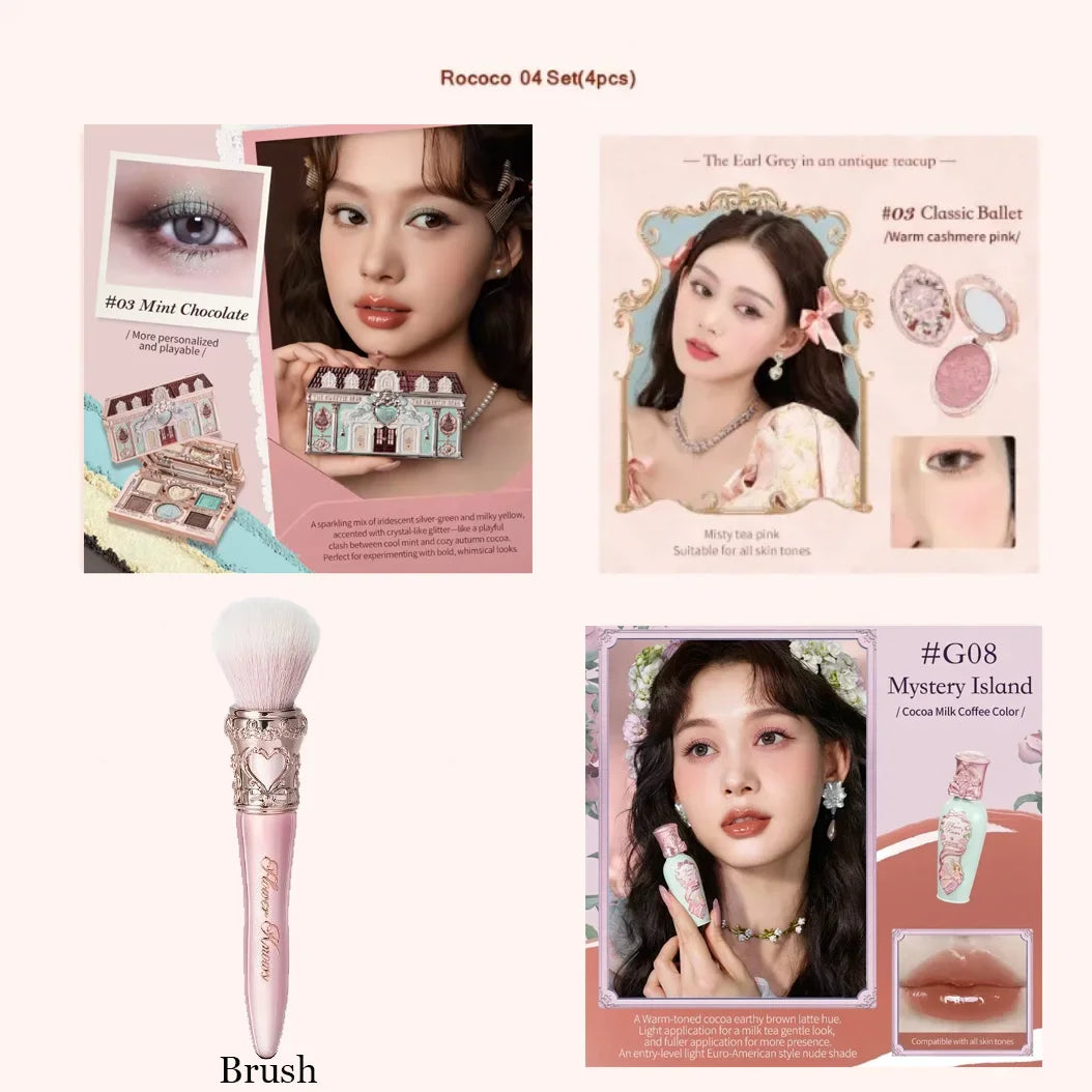 Flower Knows Strawberry Rococo Series Makeup Set Glitter Matte Eyeshadow Palette Blusher Power Velvet Lipstick Kit Perfume Set