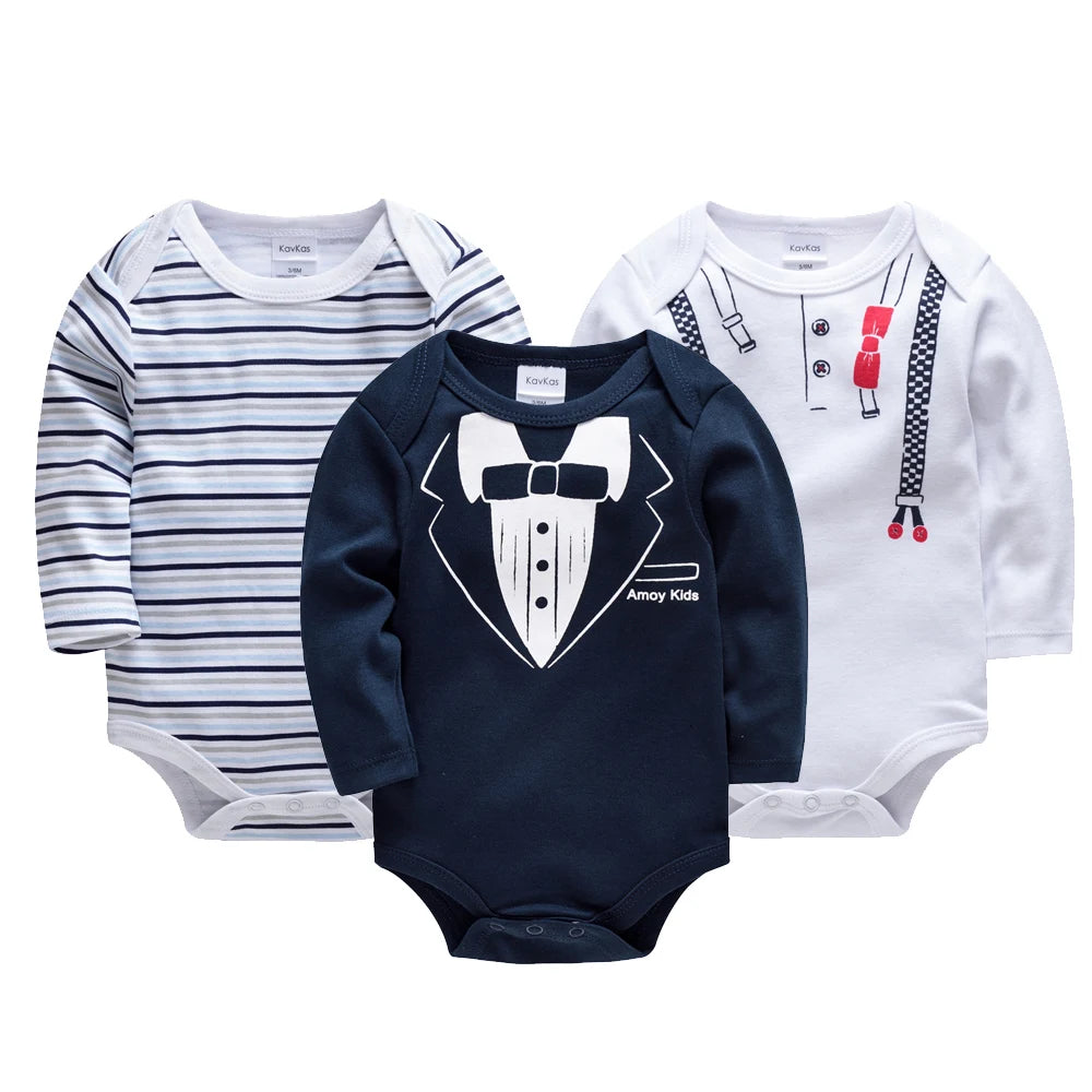 Baby Bodysuit Long Sleeve Cotton 3PCS Set Elephant Rocket Letter Print Infant Romper Onesie Spring Autumn Boy Girl Clothes