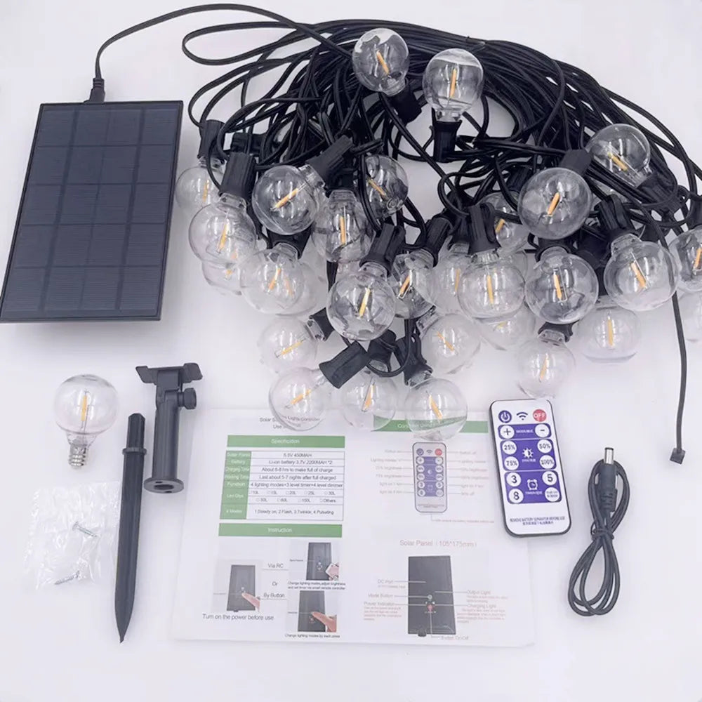 Solar String Lights, Globe Outdoor String Lights with LED Shatterproof Bulbs, Shatterproof Patio Lights for Outdoor Porch Garden