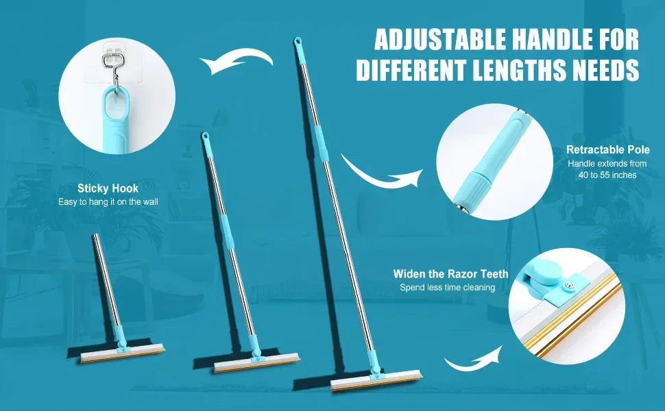 Pet Hair Remover Set Carpet Rake for Pet Hair Removal Adjustable Long Handle Dog Cat Hair Broom Reusable Fur Lint Remover