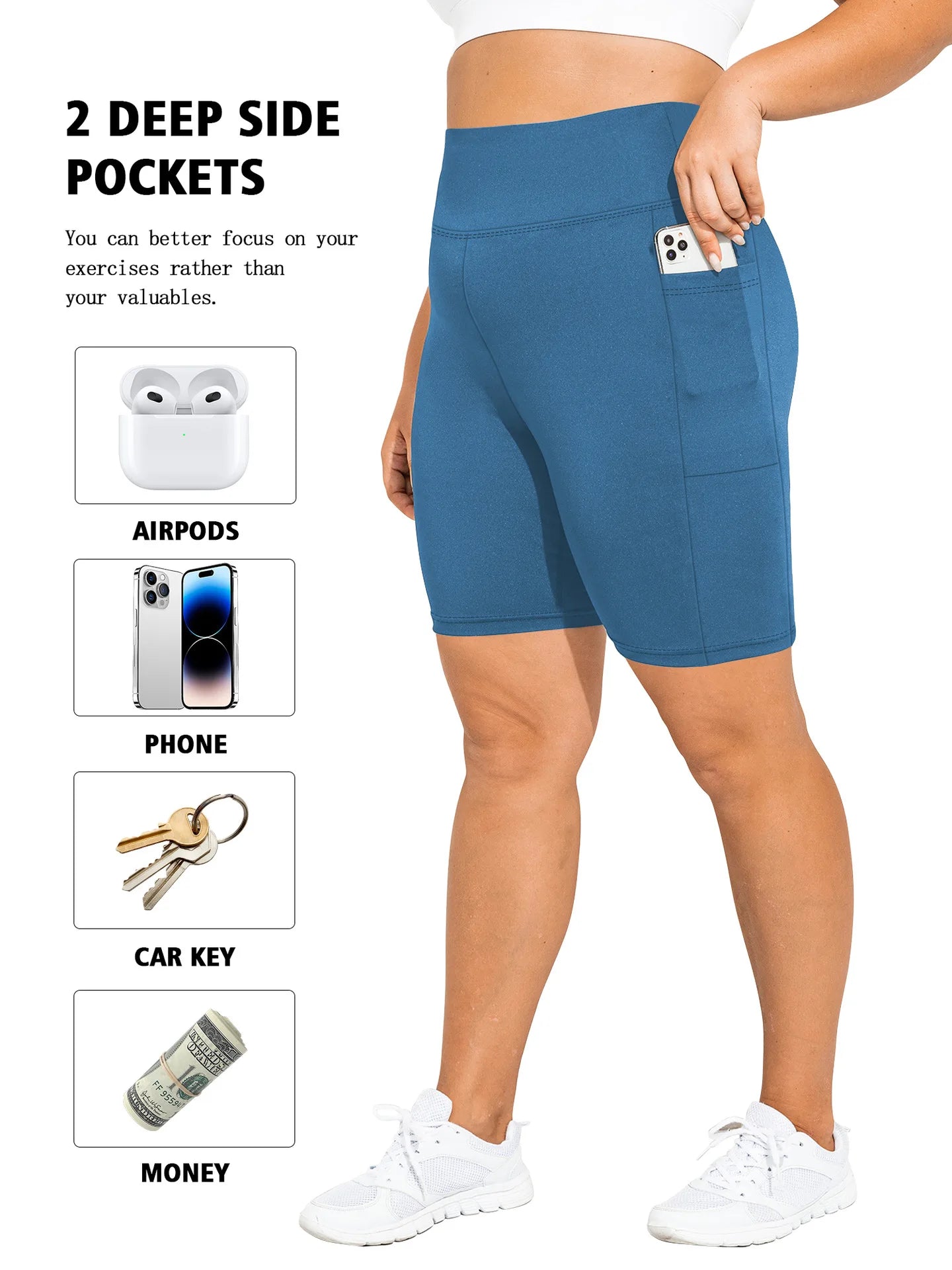 High Waist Plus Size Leggings Yoga Shorts for Women with Pockets, Non-See Through Shorts for Women