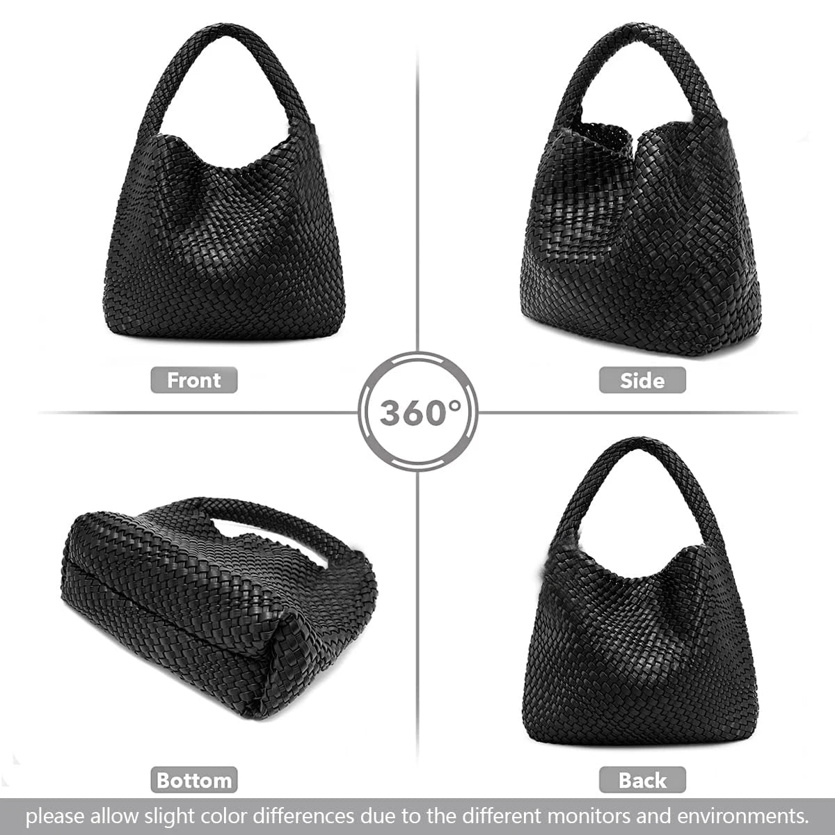 Woven Tote Bag for Women Large Woven Handbag Soft Leather Shoulder Bag Work Shopper Summer Beach Travel Tote Bag with Purse