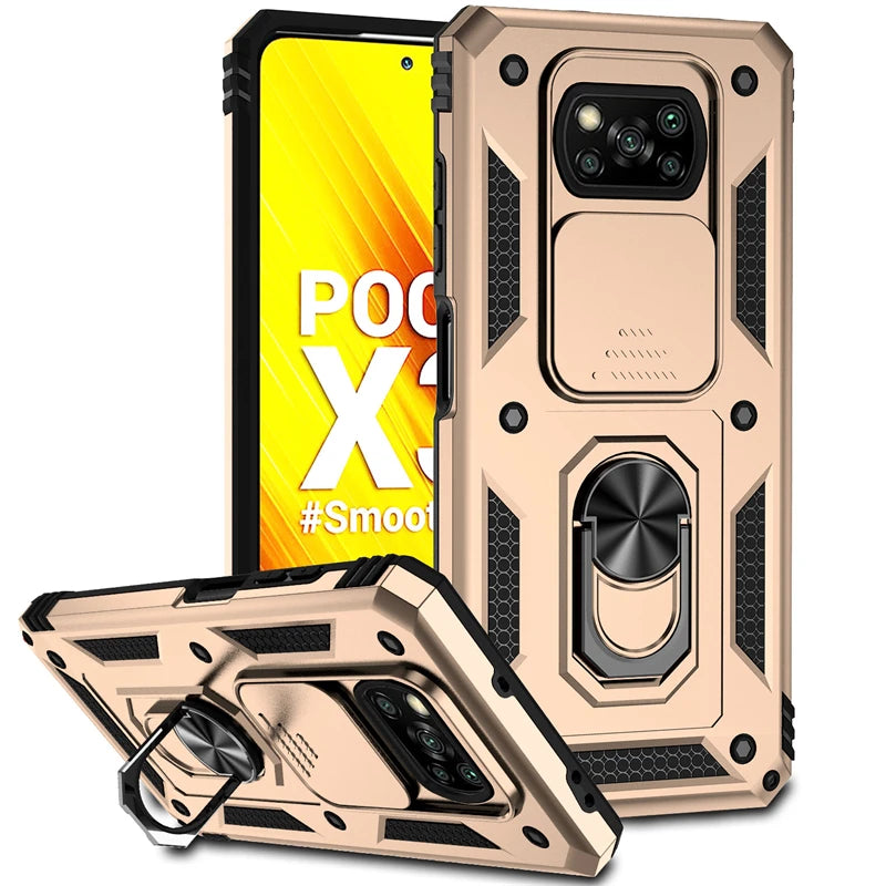 For Xiaomi Poco X3 Pro Case Armor Car Magnetic Holder Phone Cases For Poco X3 NFC X 3 Pro X3Pro Slide Camera Protect Back Cover