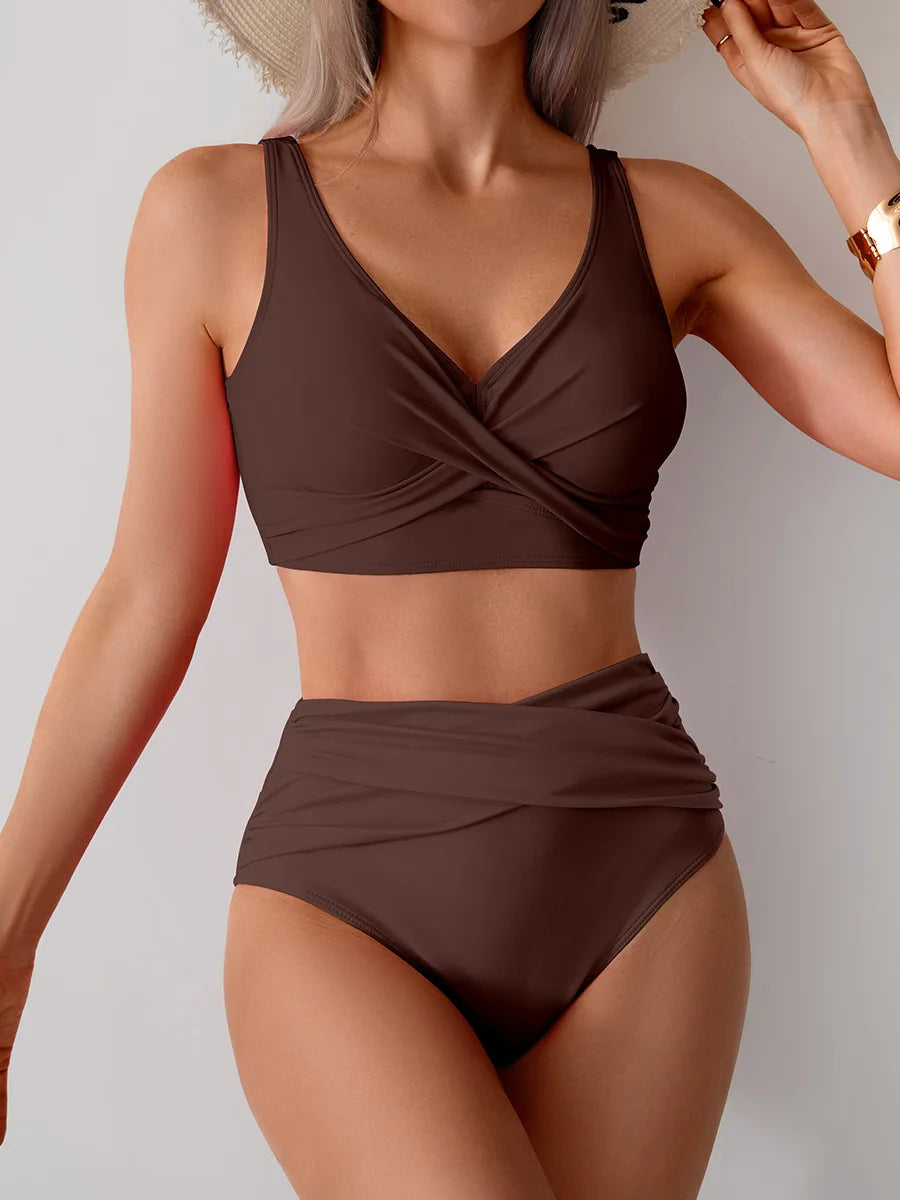 VigoBreviya 2026 Sexy Solid Strapped Swimwear Women Cross Push Up Bikini Set Brazilian Lady Swimsuit High Waist Beach Bath Suit