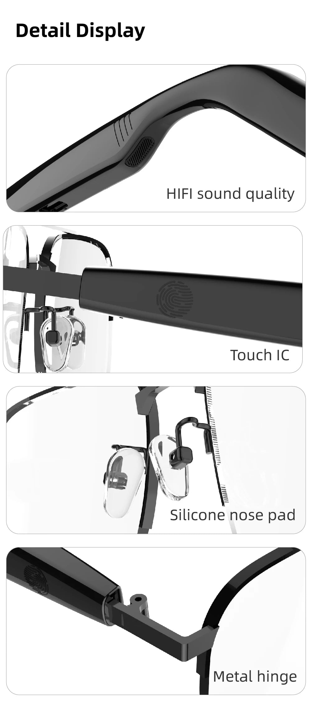 SG-15 Portable Outdoor Glasses Smart Music Sunglasses Earphones Wireless Bluetooth Headphone Hands-free Call Glasses For Driving