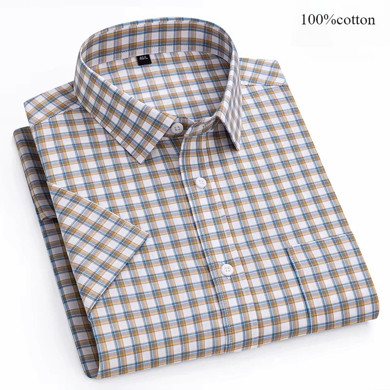 New in shirt hight qulity100%cotton summer short sleeve shirts for men slim fit shirt thin plaid houndstooth soft office clothes