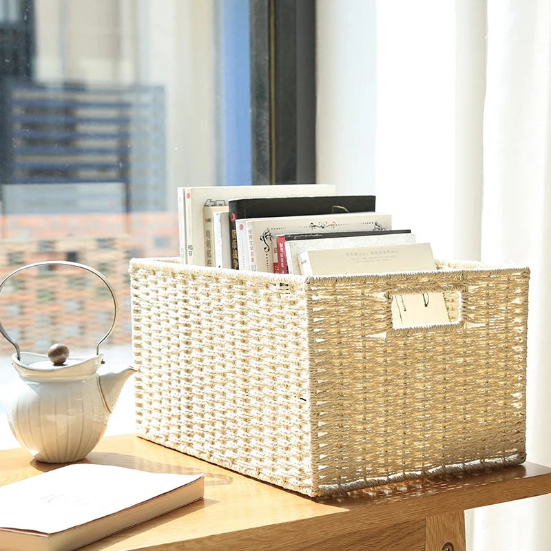 Home Woven Storage Basket Large Capacity Laundry Baskets Sundries Wardrobe Closet Organizer Clothes Toys Decor Panier Rangement