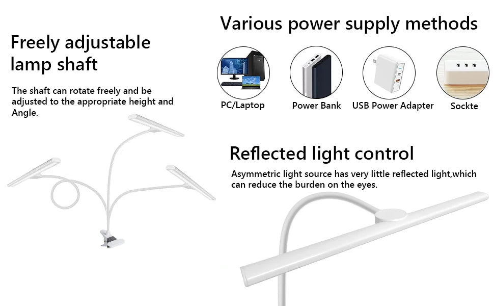 Desk Lamp LED Dimmable 10W 40CM Desk Lamp Clampable Eye Protection  Clamp Light 3 Colour Temperature10 Brightness