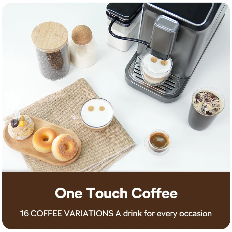 Mcilpoog WS-D5 Automatic Coffee Machine - Smart Wi-Fi , 12 Coffee Varieties, Touchscreen & Built-In Frother/1.5L Tank for Home