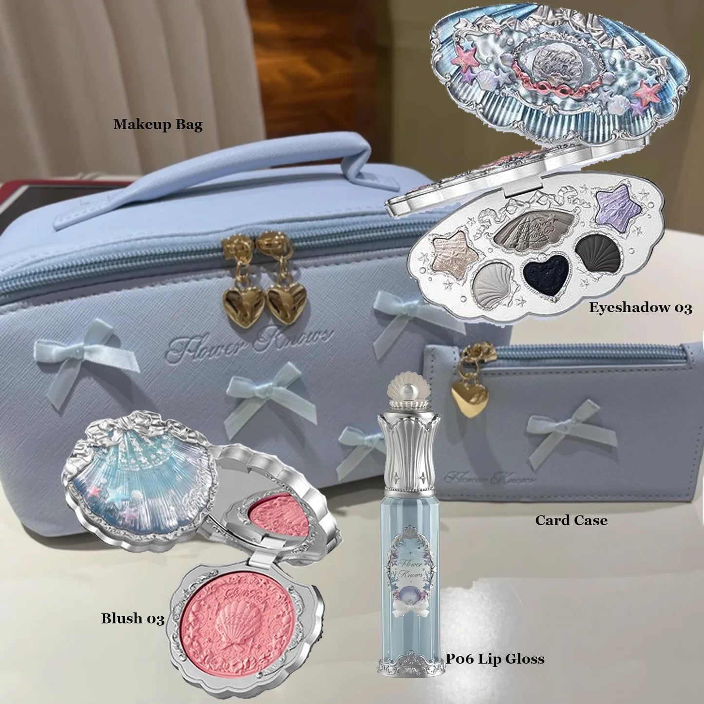 Makeup Flower Knows Set Swan Ballet Series Six Color Eyeshadow Palette Embossed Blusher Shine Lipstick Kit With Bag All In