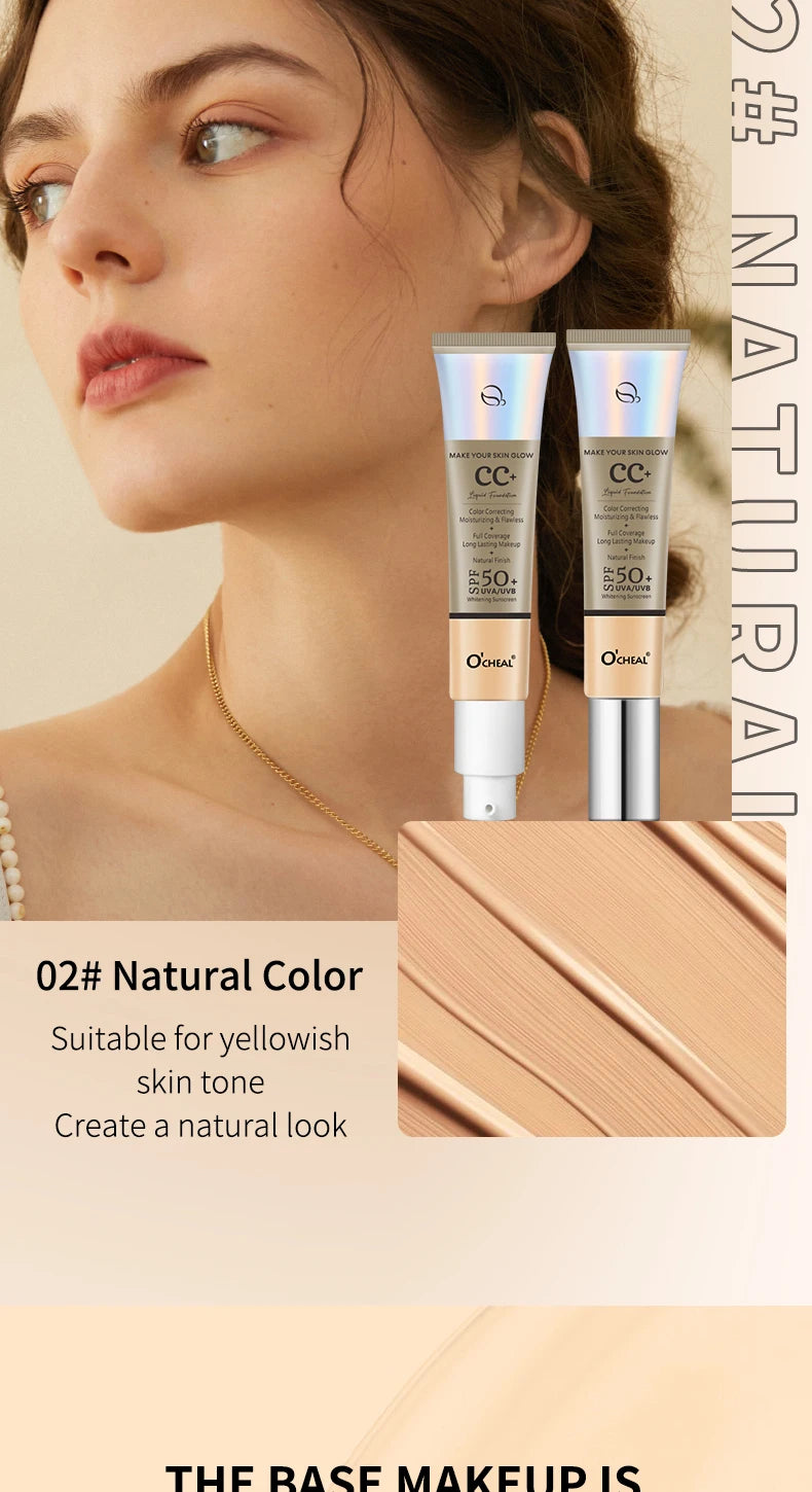 Ocheal 30g CC Cream Foundation Waterproff Concealer Moisturizing Sunscreen Liquid SPF 50+ Long Lasting Brightening Makeup Primer