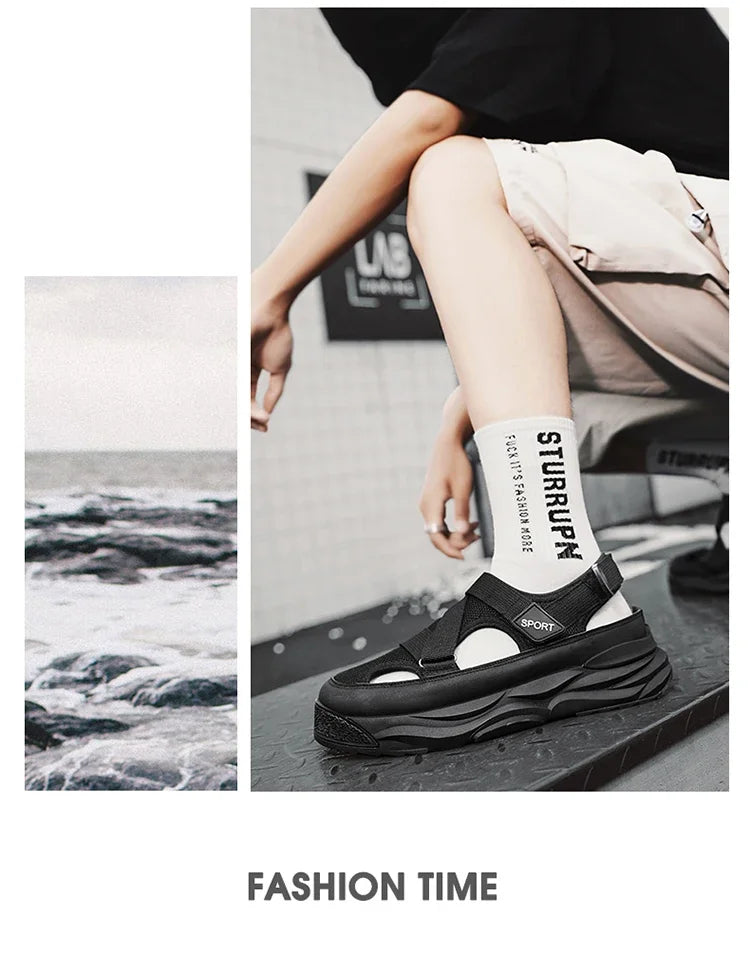 2025 NEW Height Platform Street Male Shoes Non-slip Thick Soled Sports Slides Light Outdoor Hiking Shoes Summer Men's Sandals