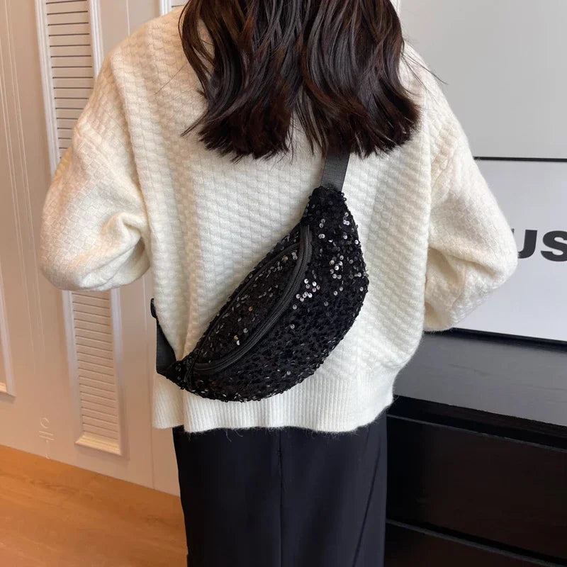 Light Luxury Zipper Fashion Women's Crossbody Bags New Best-selling Sweet Sequin Design Ladies Waist Packs Bolsas Femininas