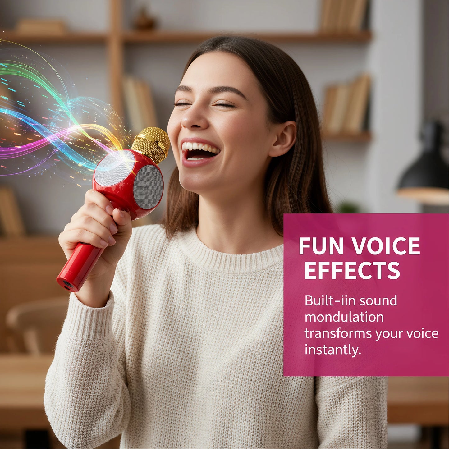 Karaoke Machine Microphone, Wireless Bluetooth Speaker with Magic Voice Changer, Colorful LED Lights,  Toy Gift for Girls Boys