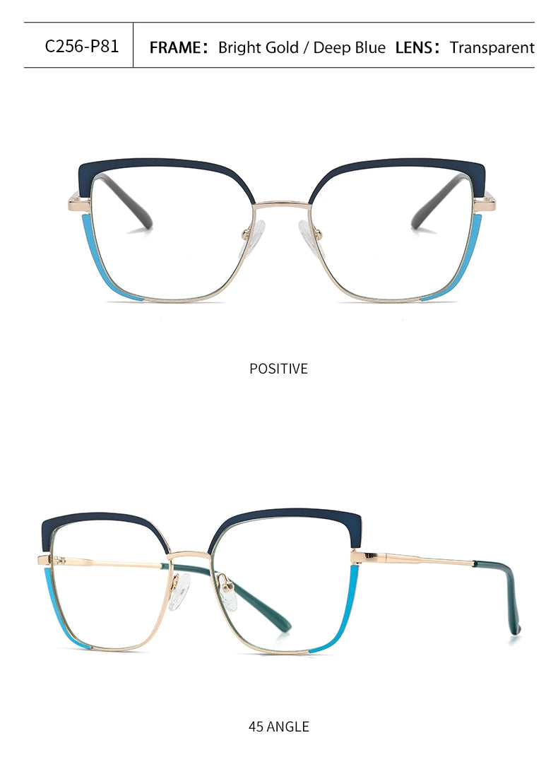 Fashionable anti-blue light glasses for women with a spring-legged metal frame in two colors; suitable for myopia.