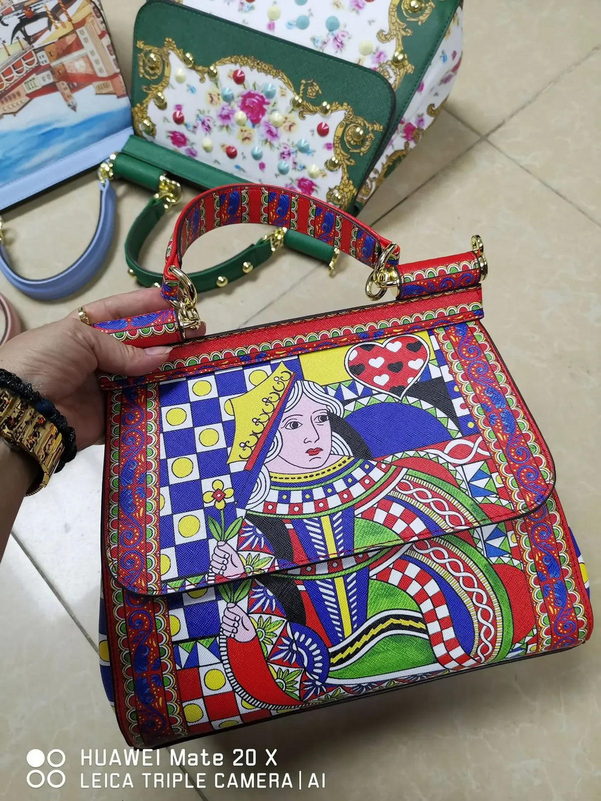 Luxury Women Bags Leather Vintage Painting Art Purse Handbags Girl Shoulder Bag Fashion Cross Body Messenger Bag Female Totes