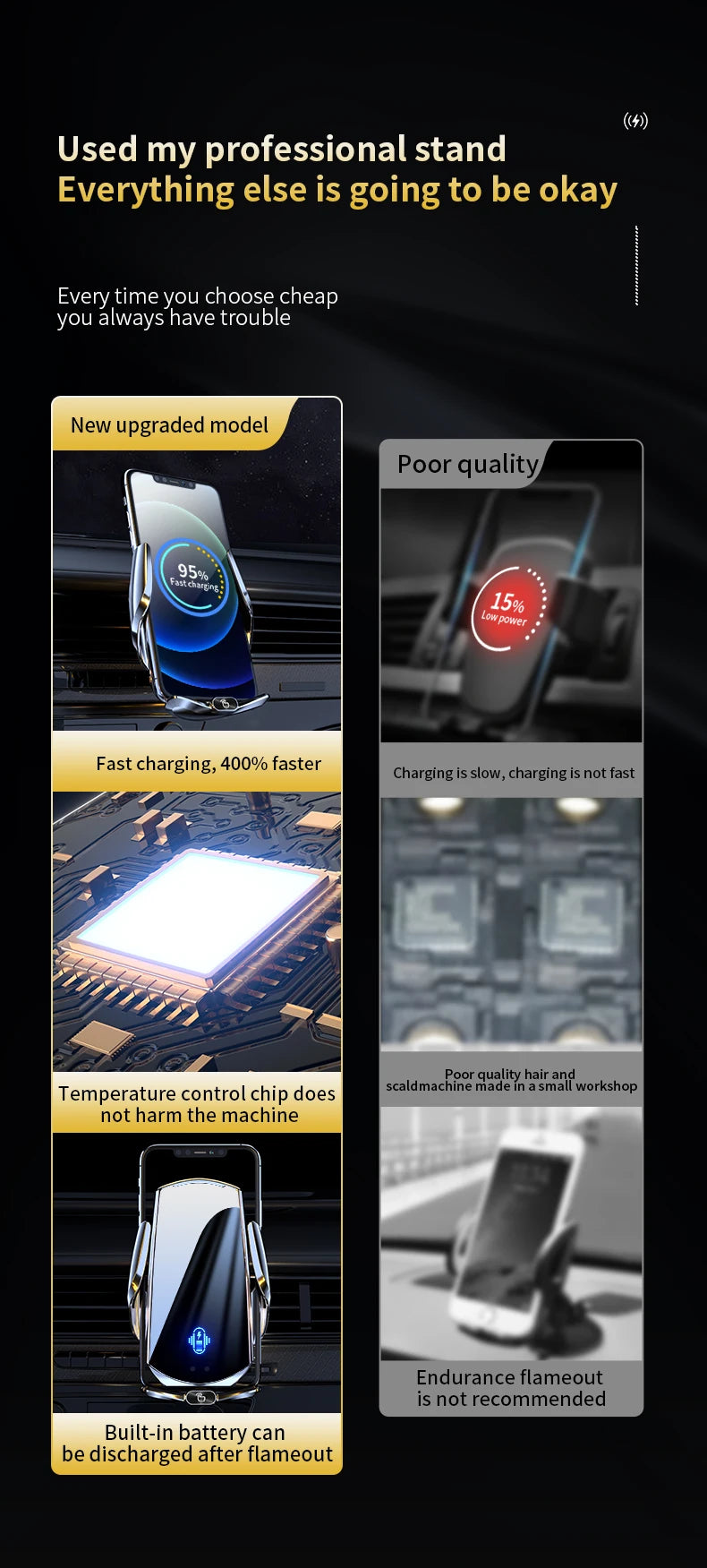 Car Phone Holder Wireless Charger Automatic Intelligent triple sensing magnetic suction charging For Universal All Mobile Phones
