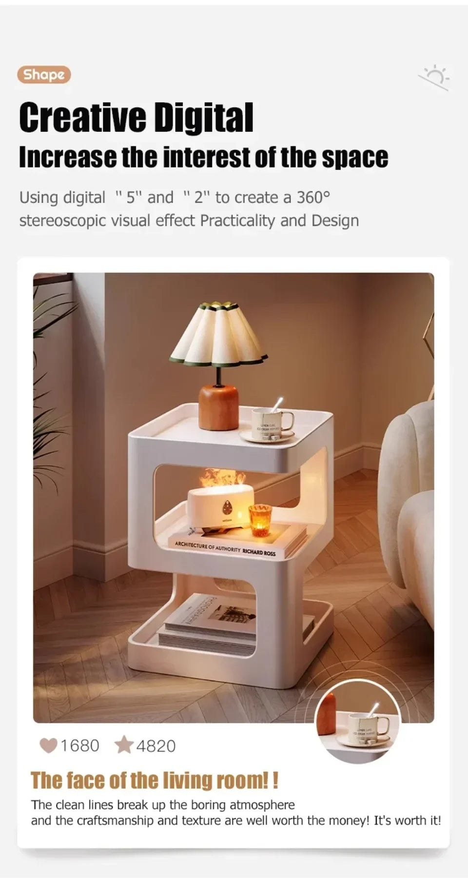 Light Luxury Sofa Table Solid Color Bookshelf Living Room Small Coffee Table Bedroom Simple Bedside Table Creative Computer Desk