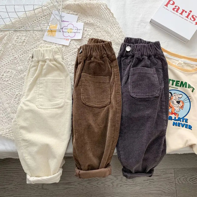Boy Korean Children's Clothing Spring Fall Kids Trousers Corduroy Boys Pants Solid Pants Baby Girls Outfit Clothes for Teenagers