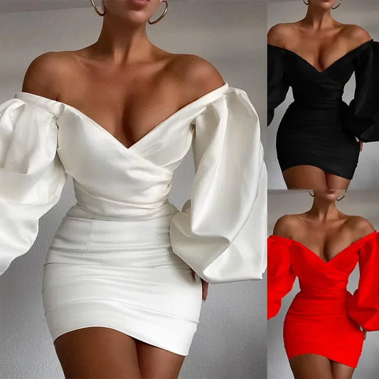 LN289 Women's Off-The-Shoulder Sexy Slimming Dress European And American Style Fashion Autumn/Winter 2024 Plus Size In Stock