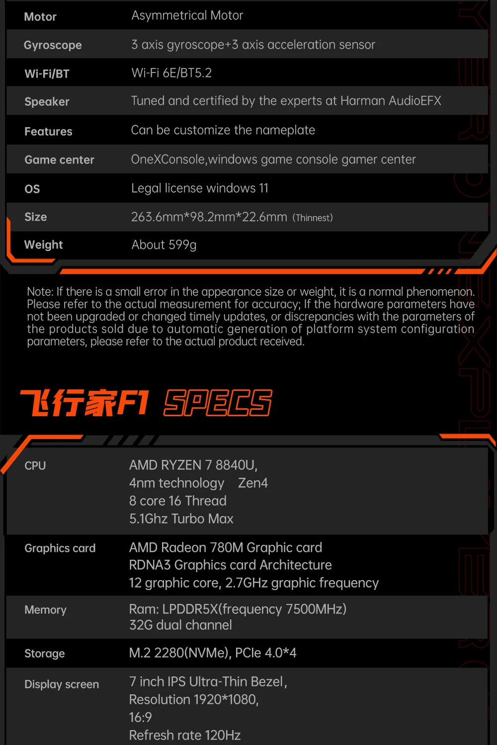 OneXPlayer OneXFly F1 Pro AMD AI 9 HX 365 370 OLED 144Hz Screen Gaming Handheld Console 3A Gamepad 7” PC Game Computer Laptop