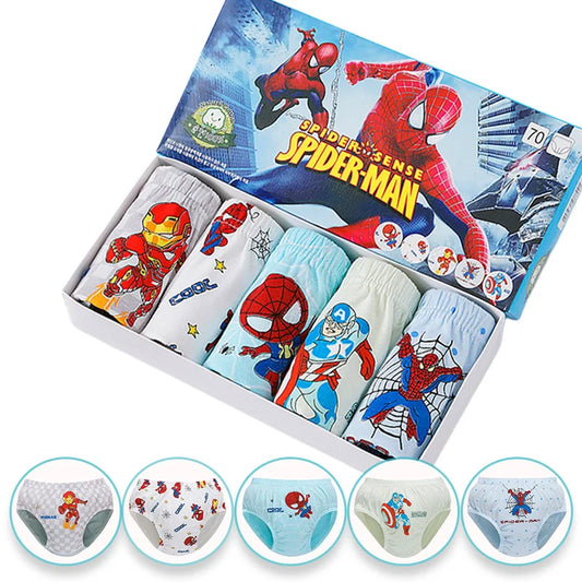 Exquisite Boxed 5-Piece Boys Cotton Underwear Comfortable and Breathable Briefs Boys Spider-Man Print Children Triangle Panties