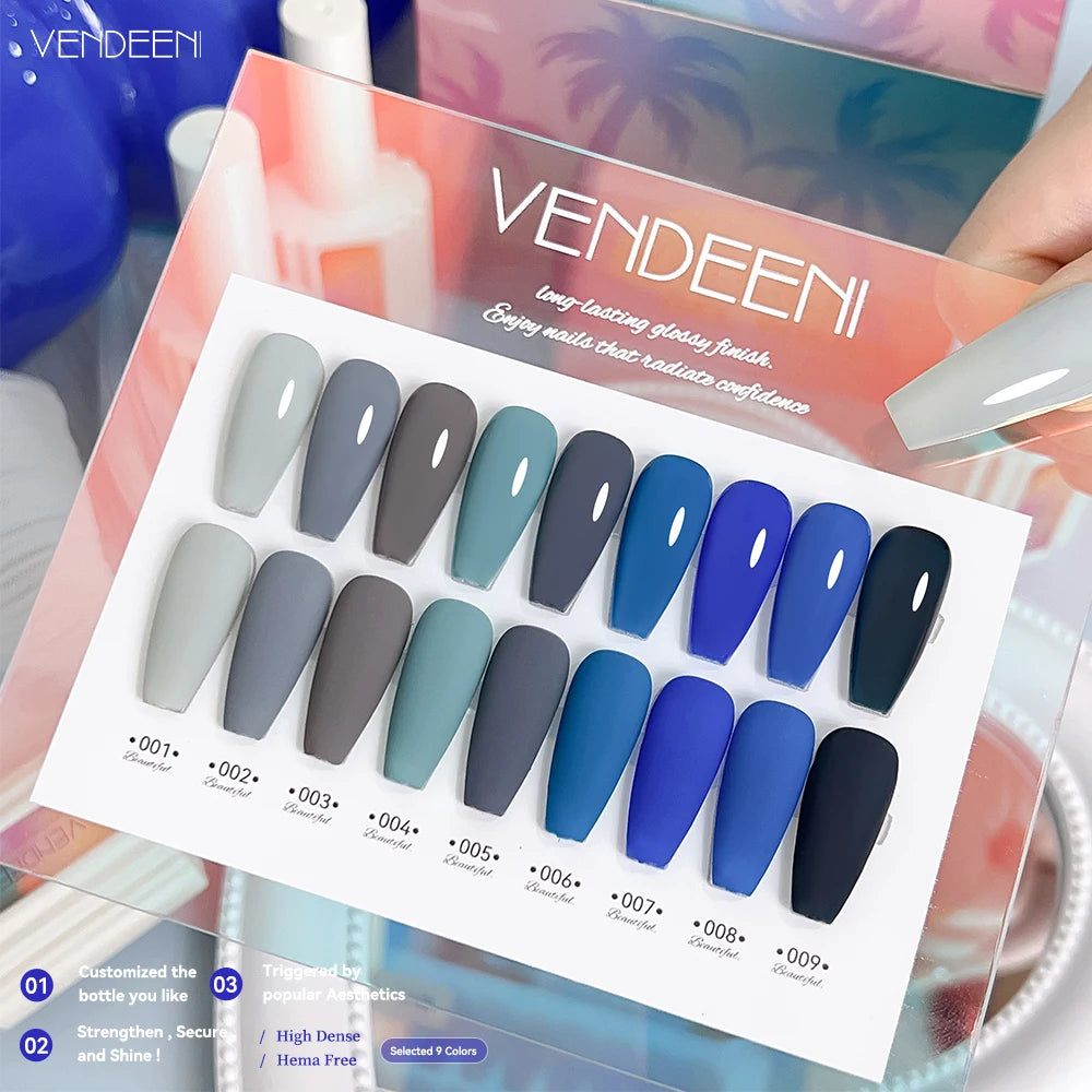 Vendeeni TPO HEMA Free 2025 Hot Sale High Quality 9-Color Nail Gel Polish Set Non-Toxic UV Gel Nail Art Kit for Nail Salon