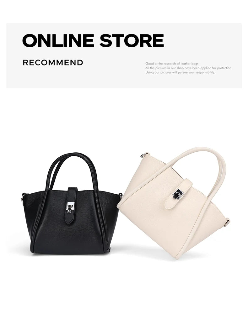 Genuine Leather Mini Tote Bag for Women Fashion Cowhide Shoulder Bag Patchwork Commute Handbag Luxury Designer Crossbody Bag