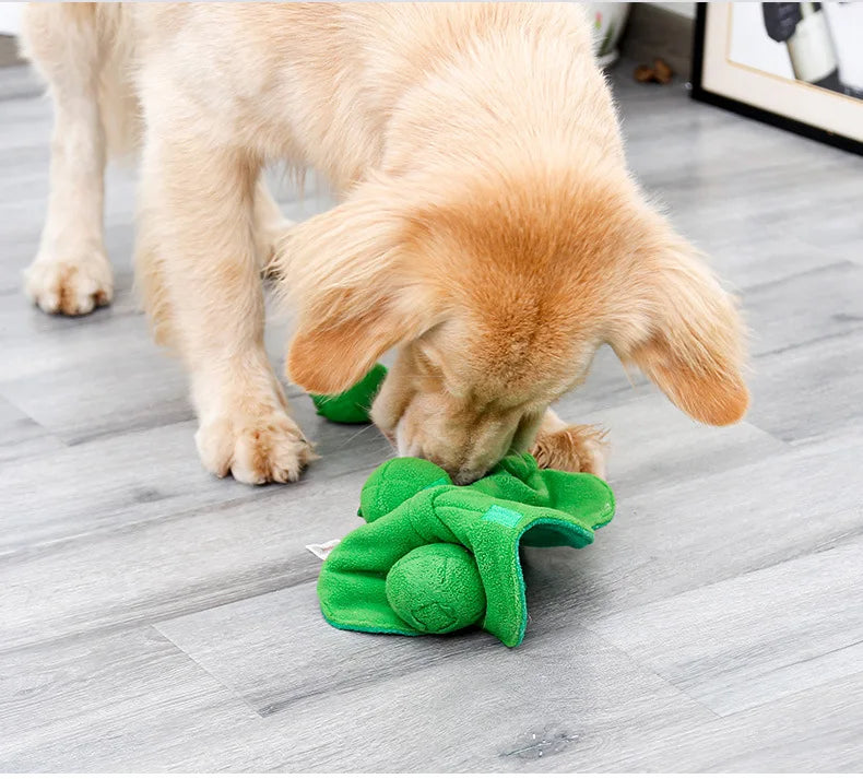 Pea Pet Sniffing Toy for Dogs Plush Soft Chew Toy with Hidden Treat Pockets Built-in Squeakers Interactive Training Nose Work