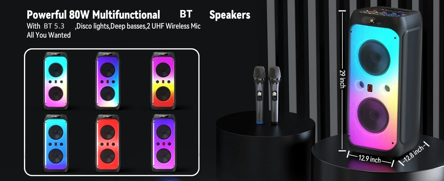 Karaoke Machine for Adults, Big Party Speaker with 500W Peak Power, Wireless PA System with Dual 8" Subwoofers, Disco Lights