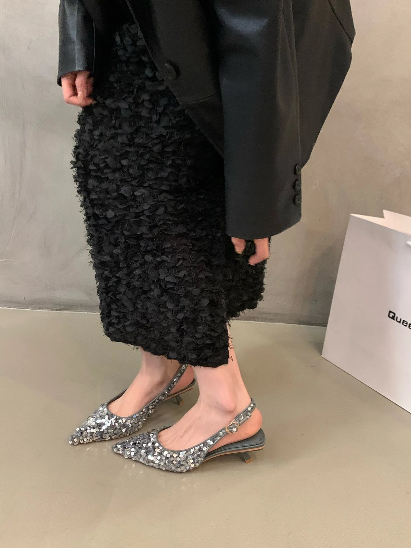 New Pointed Stiletto High Heels Shoes Sexy silver sequins Shallow Mouth Single Shoes Women's Work Dress Shoes High Heel Pumps