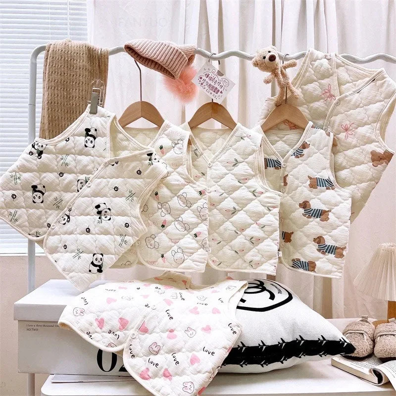 Spring Autumn Versatile Children Cotton Vest Cute Cartoon Boys Girls Infant Vests Winter Baby Warm Vest Coats Children Clothing