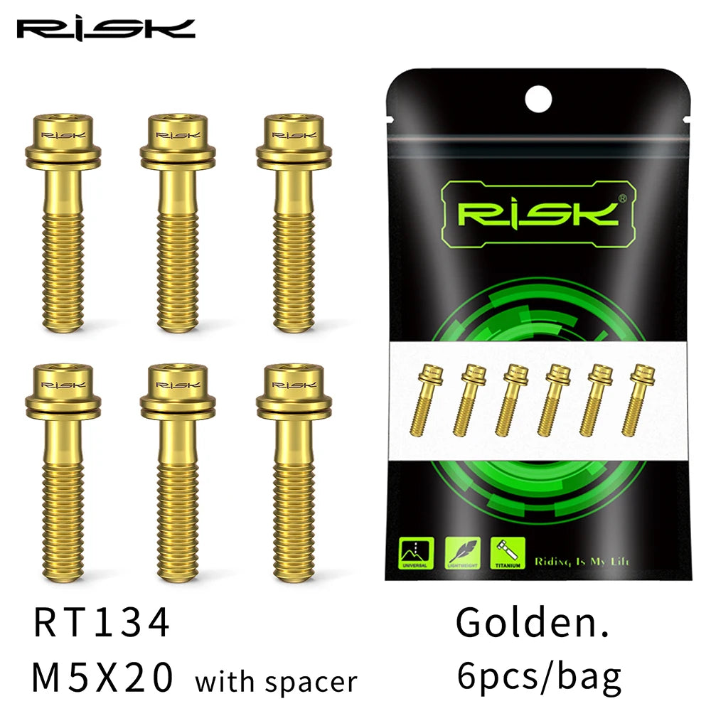 6pc RISK Ti Bolts With Washer M5x18/20mm Titanium Screw For MTB Road Bike Front Fork Bicycle Stem Fixed Bolt Cycling Accessories